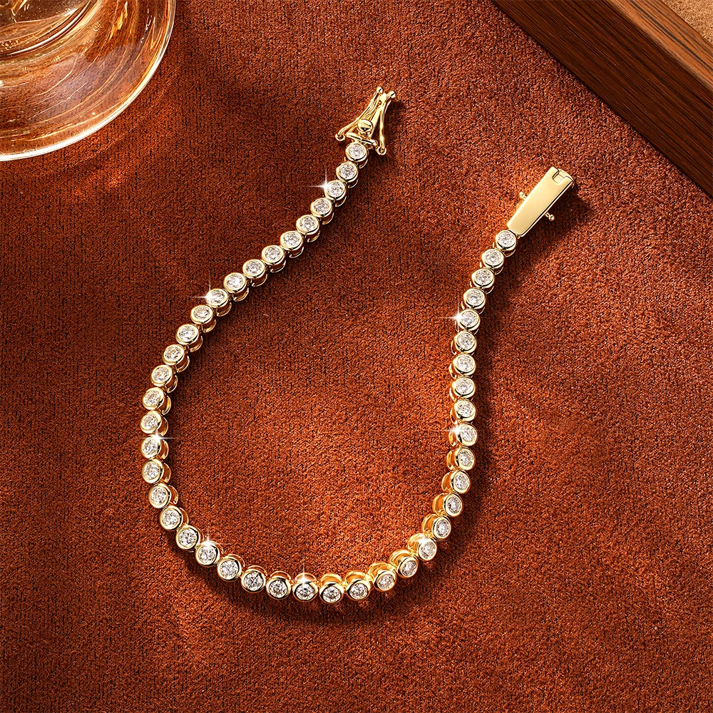 Lnkry Sparkling Round Bezel 2.5mm Moissanite Tennis Bracelet For Women Korean INS 14K Gold Filled Chain Bracelet Jewelry Gifts