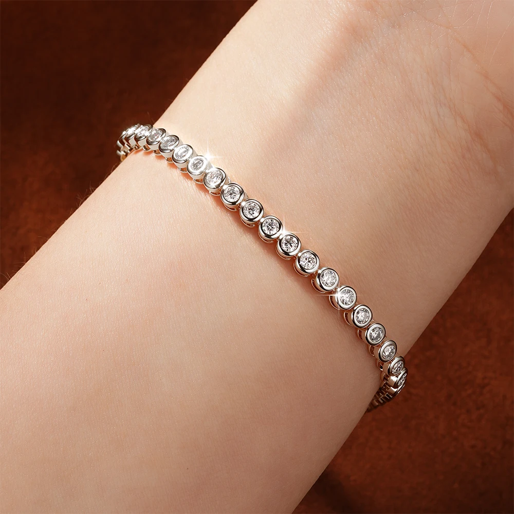 Lnkry Sparkling Round Bezel 2.5mm Moissanite Tennis Bracelet For Women Korean INS 14K Gold Filled Chain Bracelet Jewelry Gifts