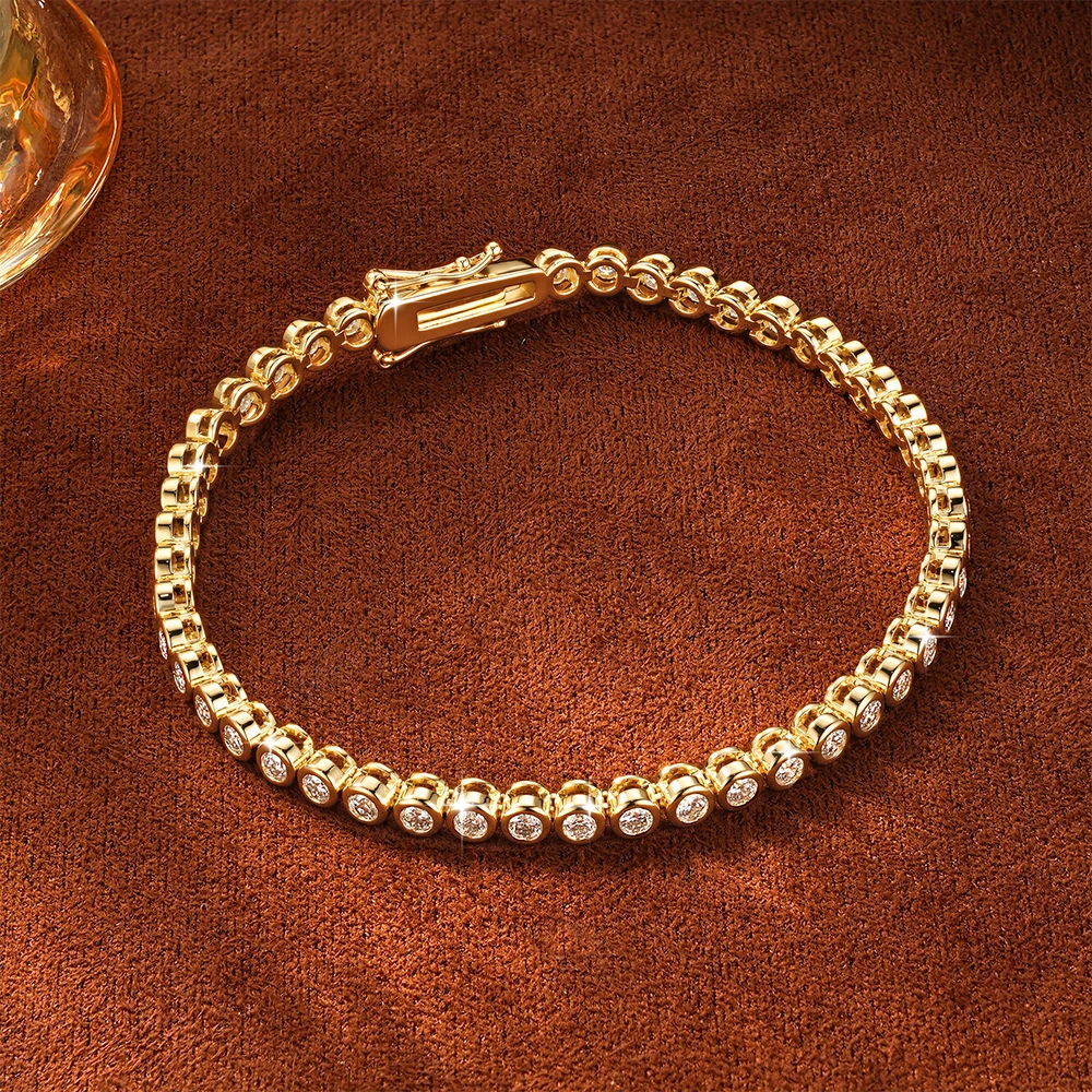 Lnkry Sparkling Round Bezel 2.5mm Moissanite Tennis Bracelet For Women Korean INS 14K Gold Filled Chain Bracelet Jewelry Gifts