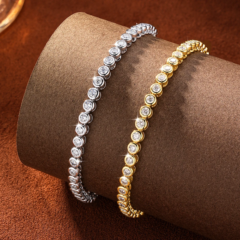Lnkry Sparkling Round Bezel 2.5mm Moissanite Tennis Bracelet For Women Korean INS 14K Gold Filled Chain Bracelet Jewelry Gifts