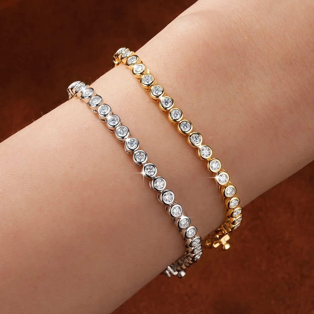 Lnkry Sparkling Round Bezel 2.5mm Moissanite Tennis Bracelet For Women Korean INS 14K Gold Filled Chain Bracelet Jewelry Gifts