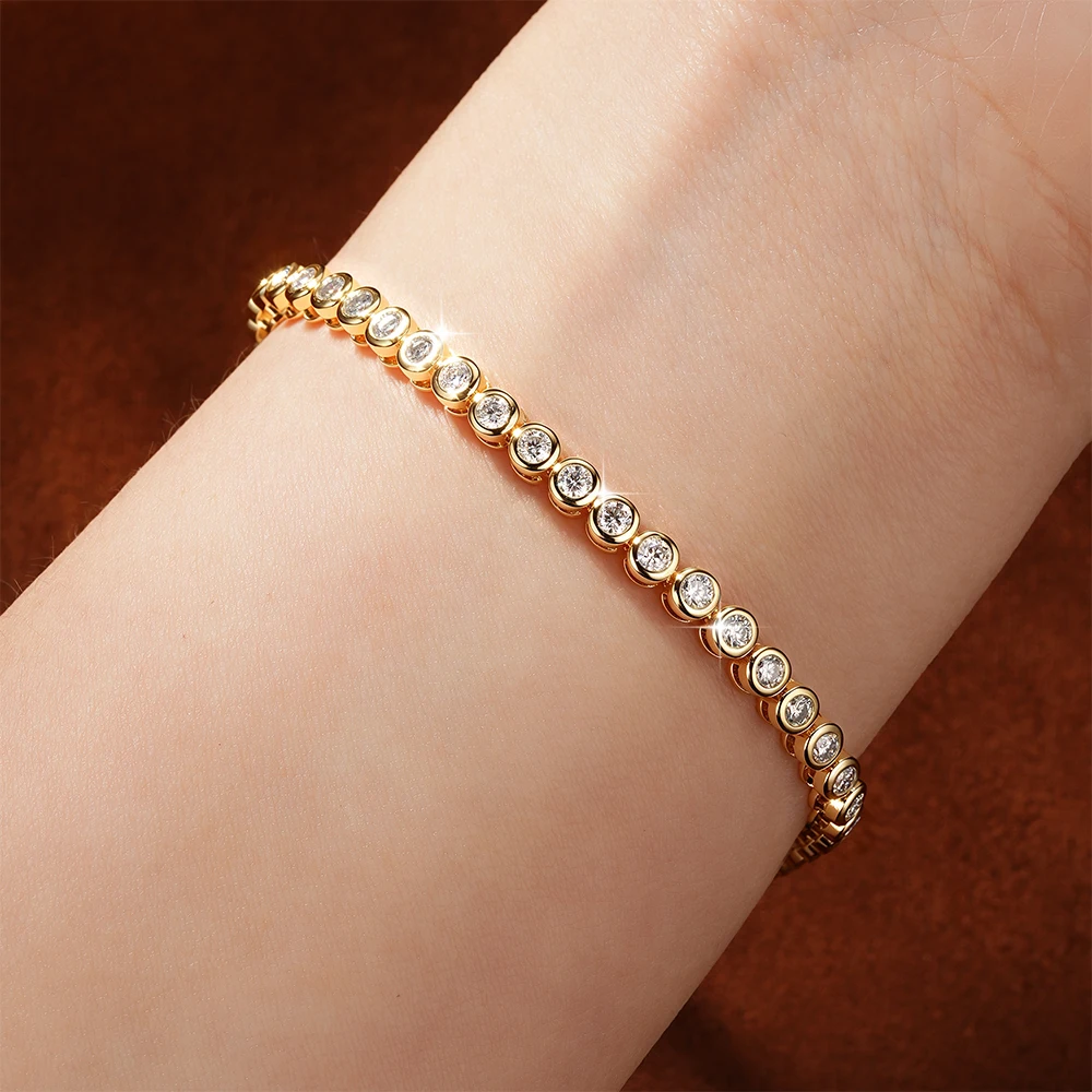 Lnkry Sparkling Round Bezel 2.5mm Moissanite Tennis Bracelet For Women Korean INS 14K Gold Filled Chain Bracelet Jewelry Gifts