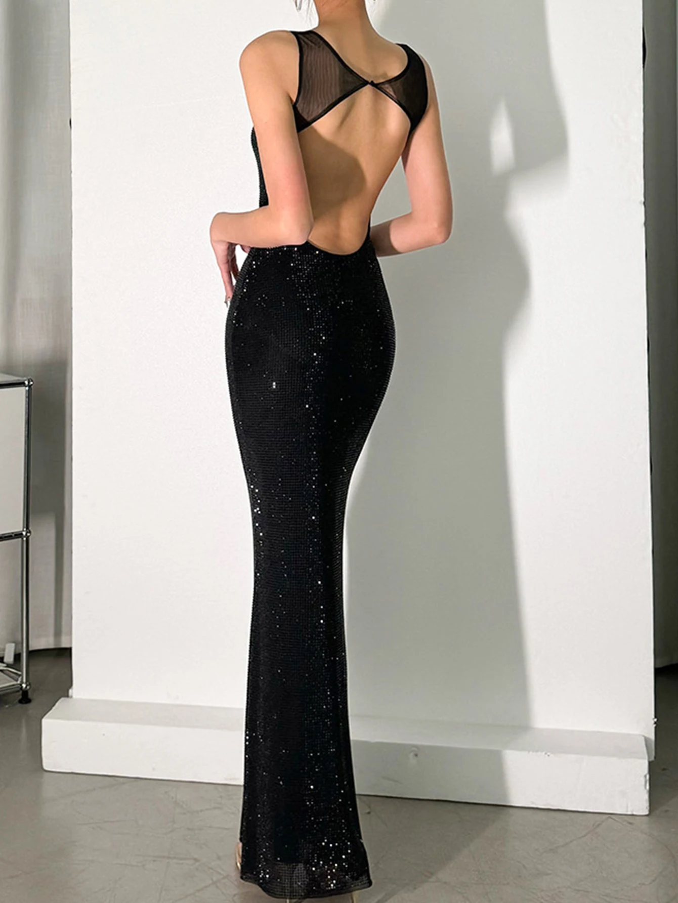 Sexy Luxury Rhinestone Party Long Dresses Women Backless Maxi Summer Dress Woman Elegant Birthday Prom Evening Dresses Vestidos