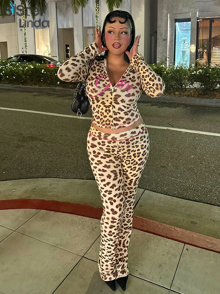 Sisterlinda Summer Release Junior Ankle-Length High Street Milk Fiber Pant Suit K24S50103 Girl Leopard Color Flare Pant Suit