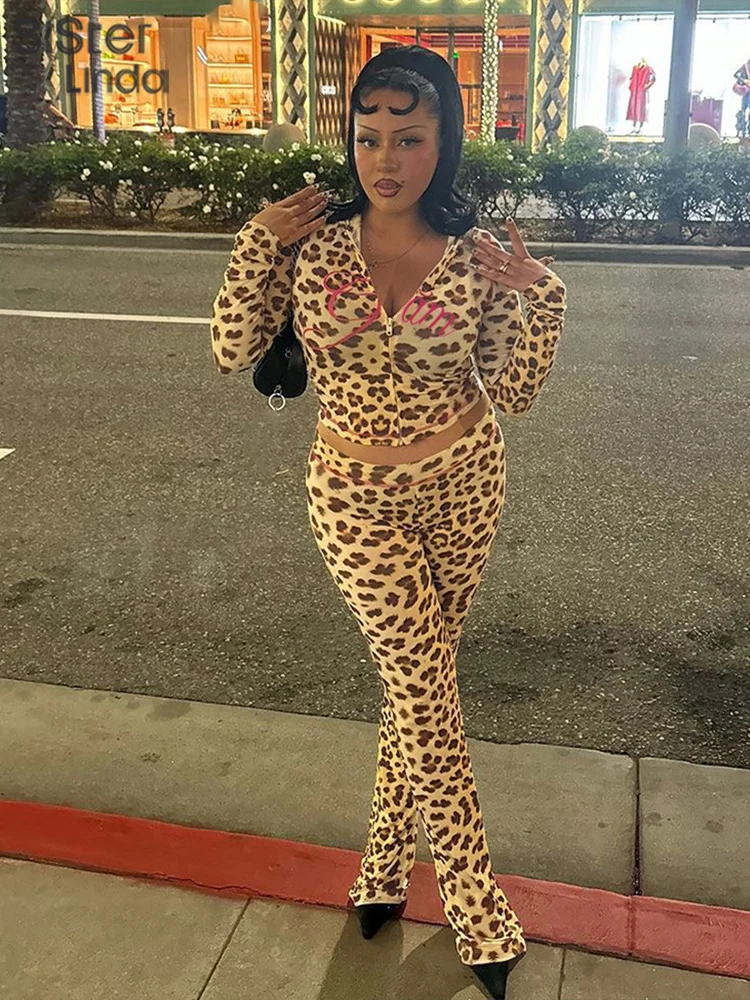 Sisterlinda Summer Release Junior Ankle-Length High Street Milk Fiber Pant Suit K24S50103 Girl Leopard Color Flare Pant Suit