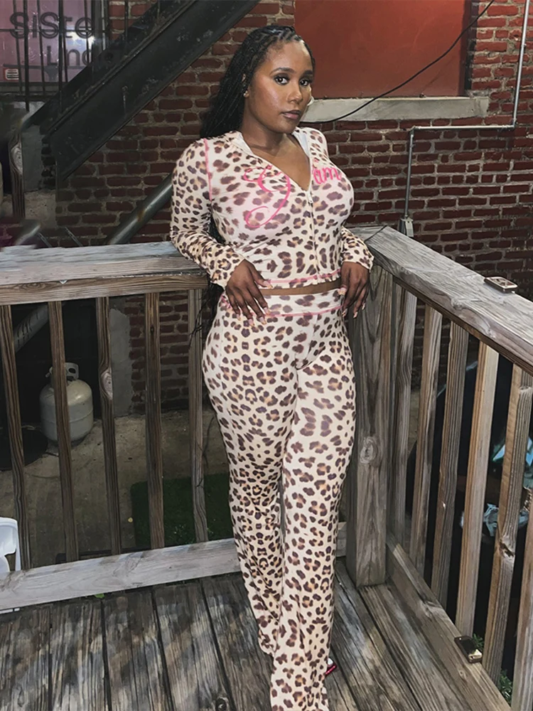Sisterlinda Summer Release Junior Ankle-Length High Street Milk Fiber Pant Suit K24S50103 Girl Leopard Color Flare Pant Suit