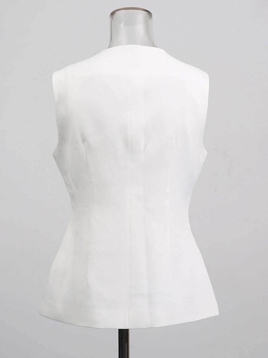 TWOTWINSTYLE Solid Spliced Button Slimming Vests For Women O Neck Sleeveless Tunic Temperament Vests Female Fashion Style New