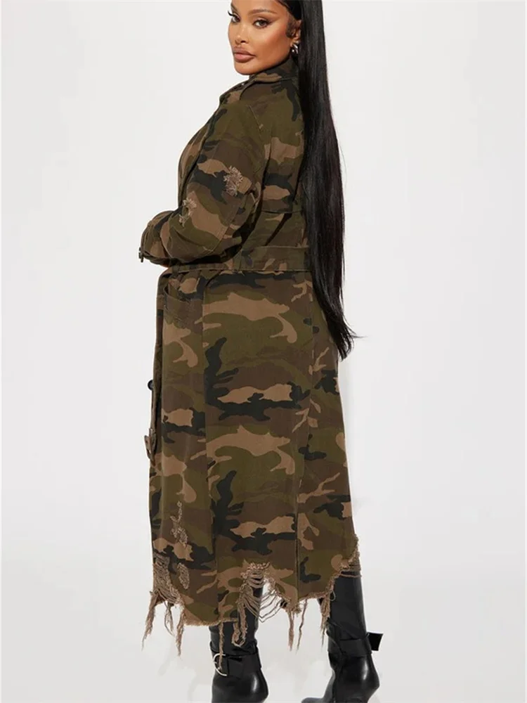 Wmstar Camouflage Trench Jacket Women Clothing Print Coat Streetwear Ripped Long Style Crop Tops Wholesale Dropshipping S-2XL