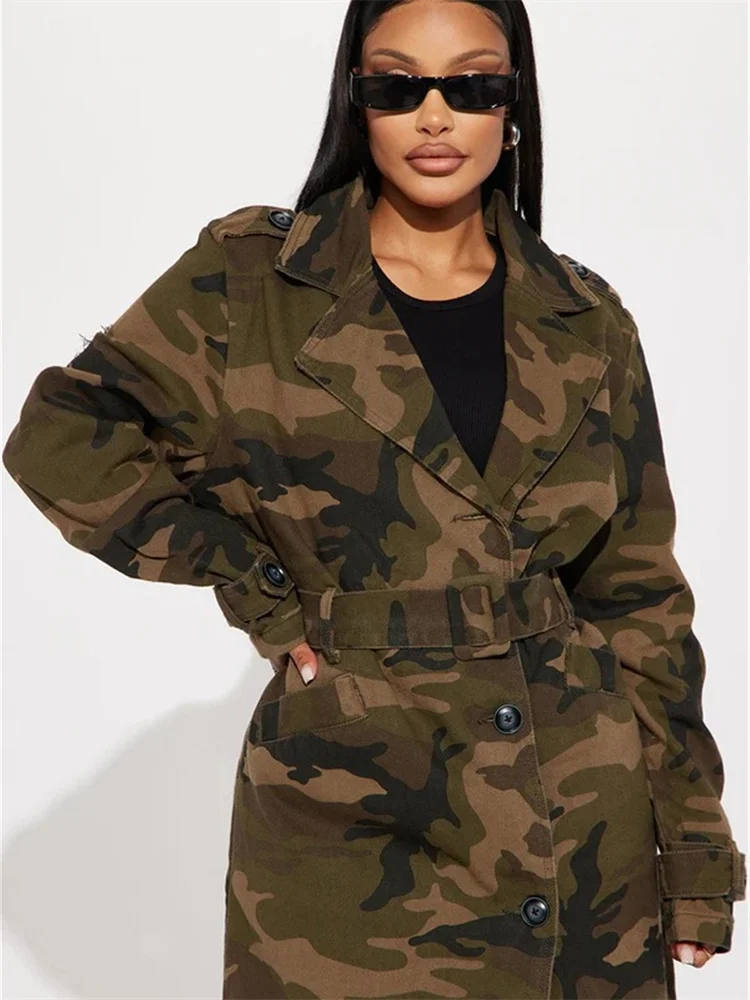 Wmstar Camouflage Trench Jacket Women Clothing Print Coat Streetwear Ripped Long Style Crop Tops Wholesale Dropshipping S-2XL