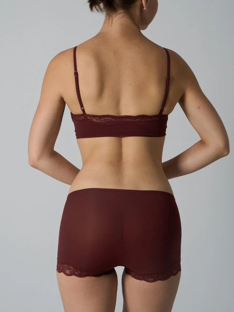 Europe American Simple Pink Light Thin Lace Strap Tank Top Flat Corner Lace Underwear for Women Comfortable Stretchy Short Sets