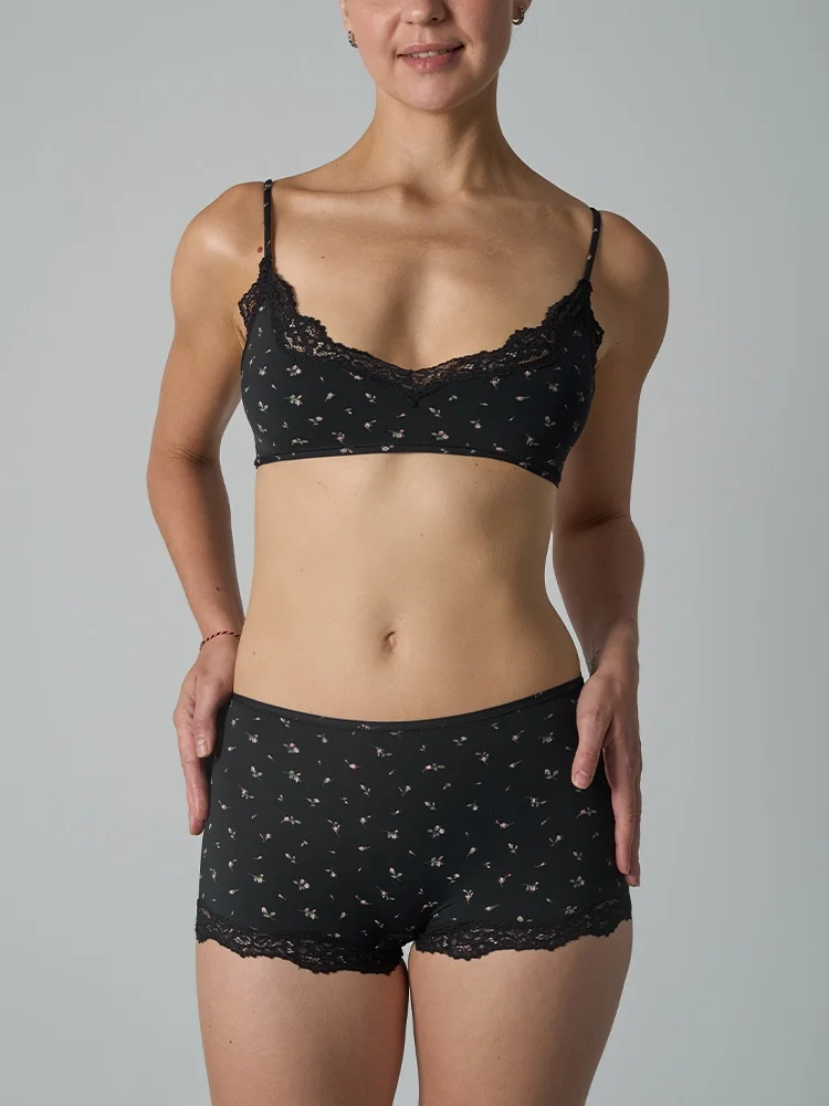 Europe American Simple Pink Light Thin Lace Strap Tank Top Flat Corner Lace Underwear for Women Comfortable Stretchy Short Sets