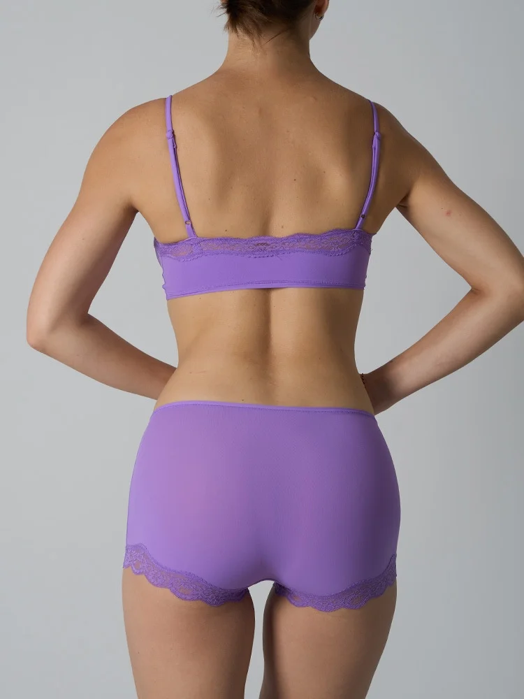 Europe American Simple Pink Light Thin Lace Strap Tank Top Flat Corner Lace Underwear for Women Comfortable Stretchy Short Sets