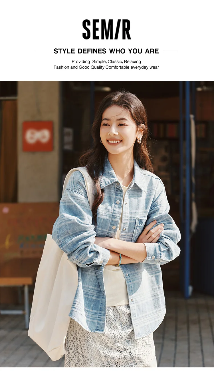 Semir Denim Shirt Women Oversize Spring 2025 New Spring Checkered Blouse Plaid Jacket