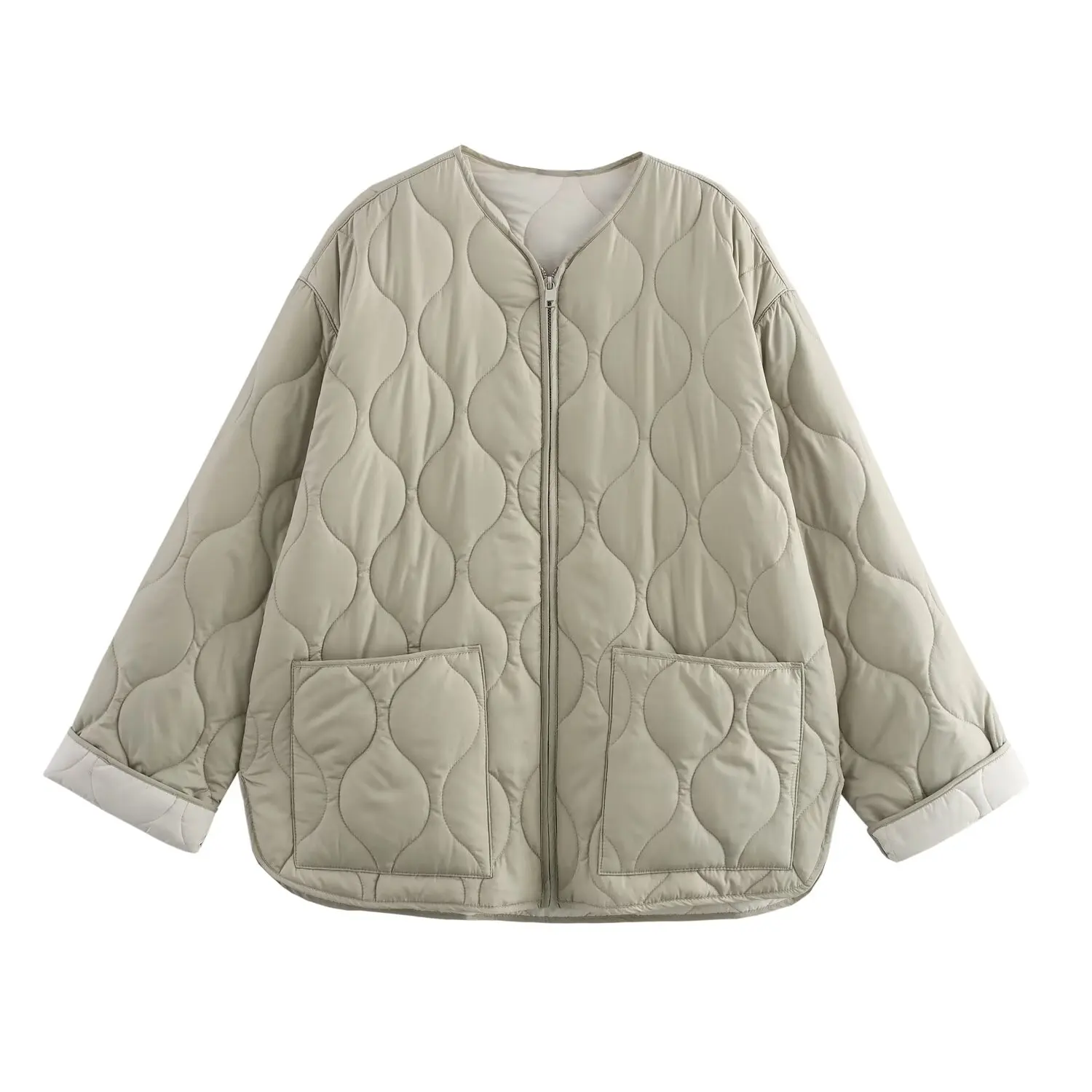 New women's Clothing European And American Style Fashion Simple And Versatile Long Sleeved Zipper Loose Cotton Jacket Jacket