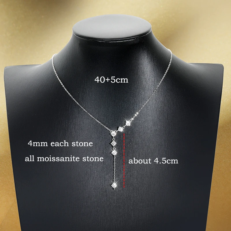 Smyoue 4mm Tassel Necklace Moissanite Pendant Round Cut Sparkling Neck Chain Girls Christmas Gift 925 Sterling Silver Plated 18K