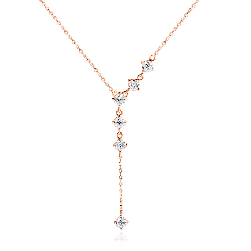 Smyoue 4mm Tassel Necklace Moissanite Pendant Round Cut Sparkling Neck Chain Girls Christmas Gift 925 Sterling Silver Plated 18K