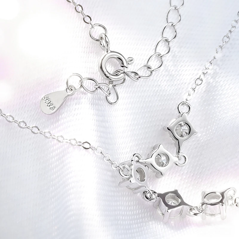 Smyoue 4mm Tassel Necklace Moissanite Pendant Round Cut Sparkling Neck Chain Girls Christmas Gift 925 Sterling Silver Plated 18K