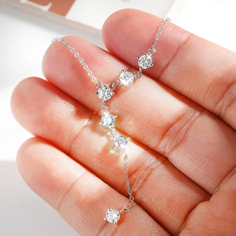 Smyoue 4mm Tassel Necklace Moissanite Pendant Round Cut Sparkling Neck Chain Girls Christmas Gift 925 Sterling Silver Plated 18K