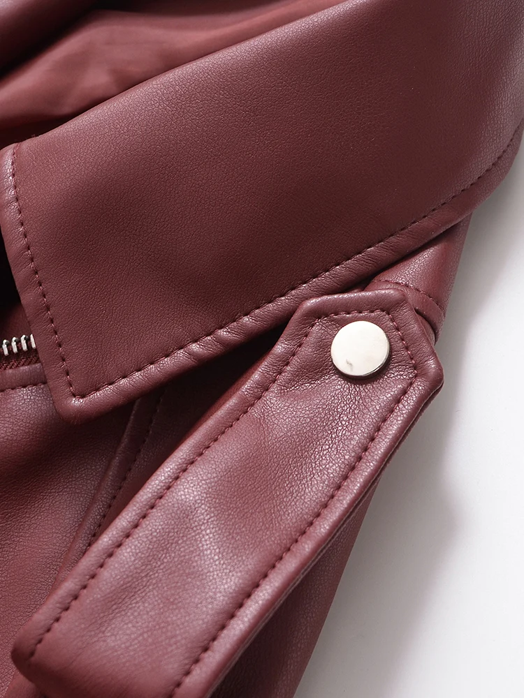 Ailegogo New Streetwear Women Loose Short Pu Faux Leather Jacket Moto Biker Female Belt Zipper Coat Outwear