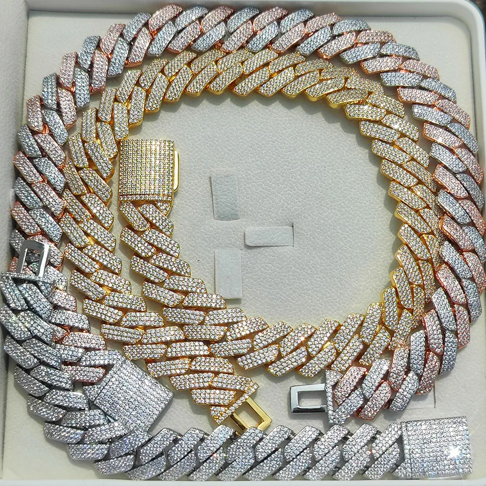 Hip Hop Jewelry 20mm Thick Cuban Link Chain Crystal Miami Gold Silver Two Color Iced Out CZ Cuban Chain Necklace