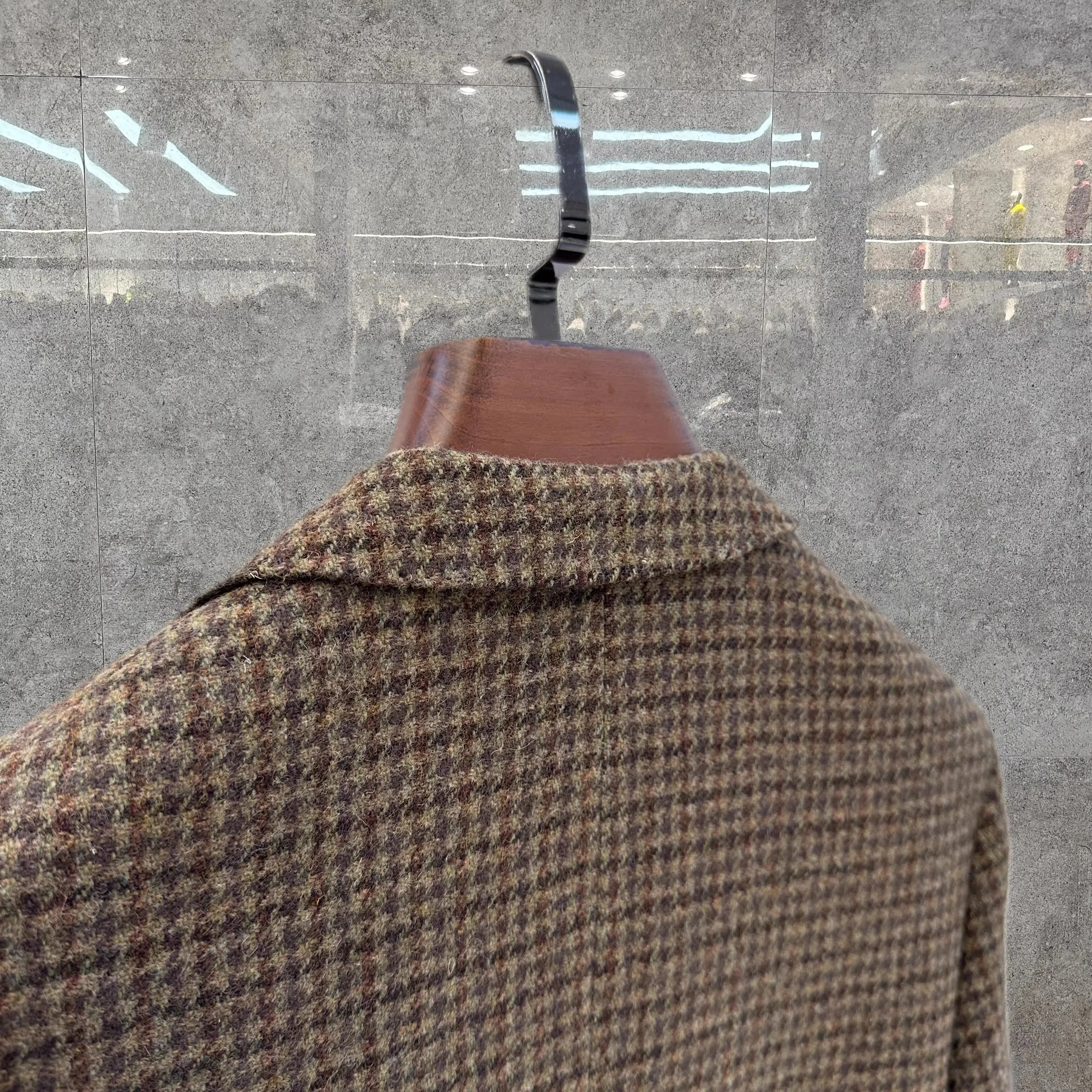 Vintage British Windsor Wool Suit Thick Autumn Winter Tweed Houndstooth Plaid Slim Fit Men's Blazer