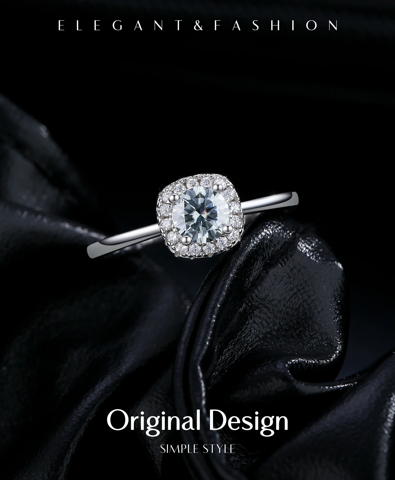 MODIAN D Color Gray Moissanite Rings 925 Sterling Silver Fashion Sparkle Square Halo Ring For Women Wedding Fine Jewelry Gift