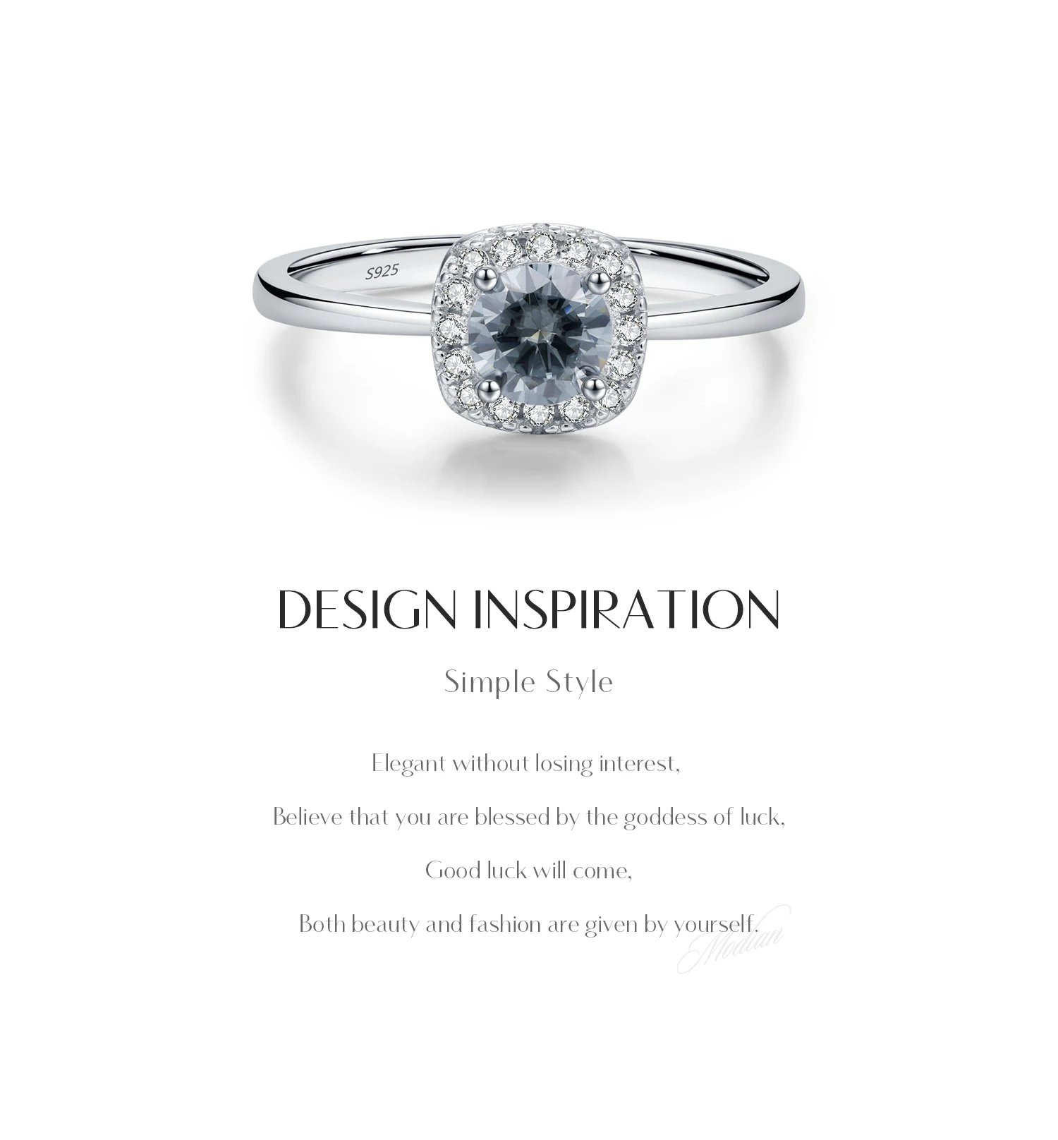 MODIAN D Color Gray Moissanite Rings 925 Sterling Silver Fashion Sparkle Square Halo Ring For Women Wedding Fine Jewelry Gift