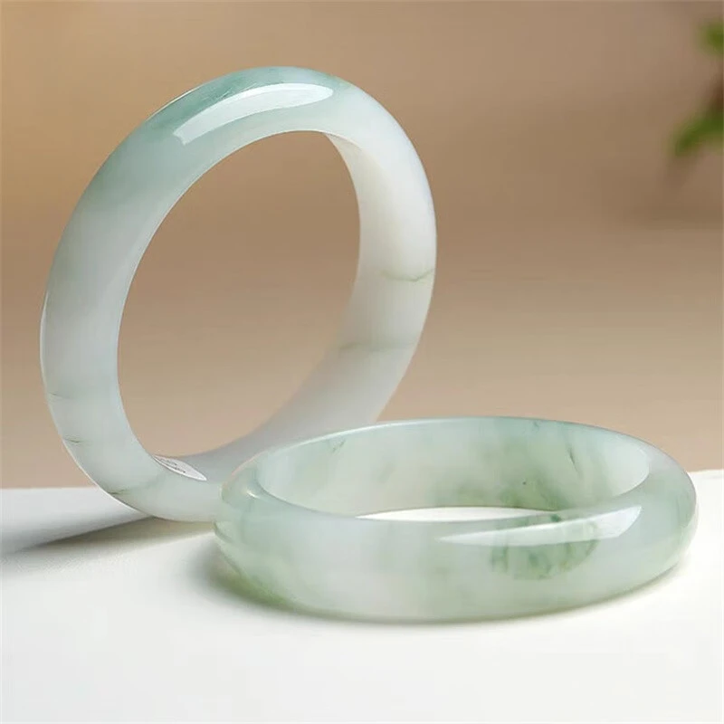 Ice Transparent Tianshan Jade Bracelet Wide Strip Flower Bracelet for Girlfriend