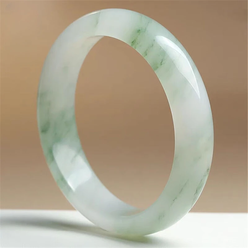 Ice Transparent Tianshan Jade Bracelet Wide Strip Flower Bracelet for Girlfriend