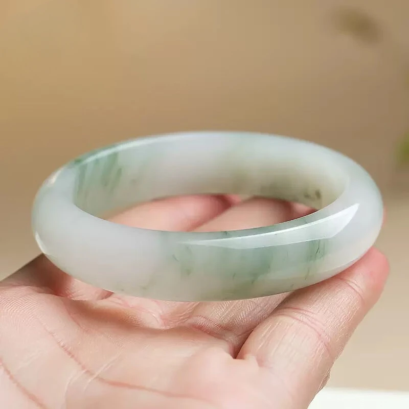 Ice Transparent Tianshan Jade Bracelet Wide Strip Flower Bracelet for Girlfriend