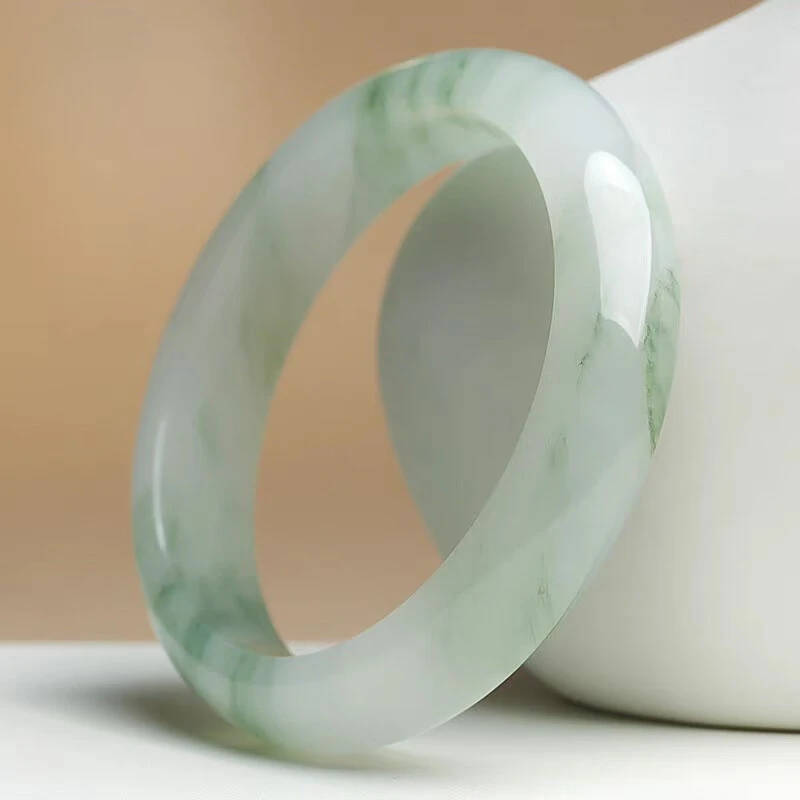 Ice Transparent Tianshan Jade Bracelet Wide Strip Flower Bracelet for Girlfriend