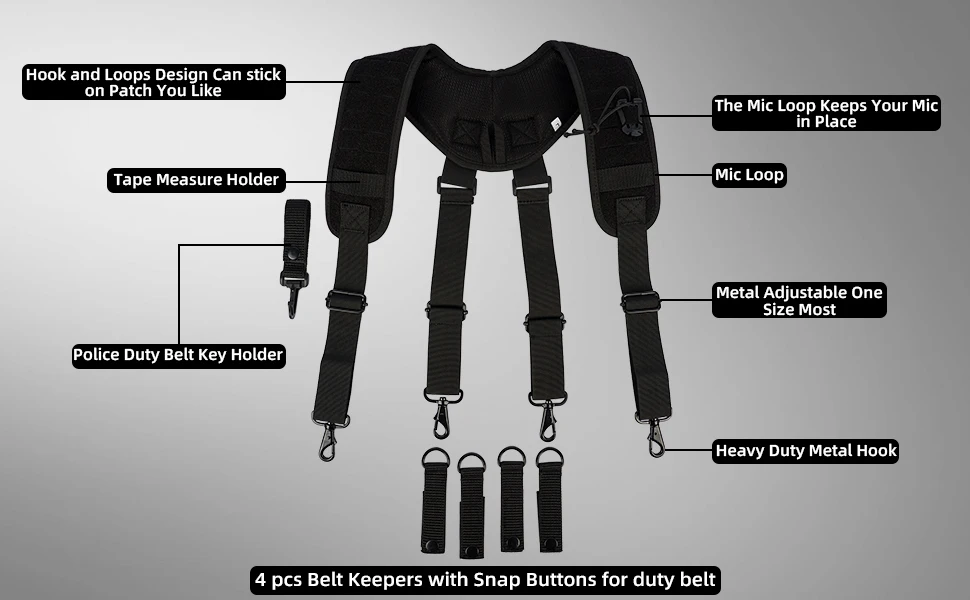 Metal Hook Tactical Suspenders for Duty Military Belt Harness Police Suspenders Law Enforcement Belt