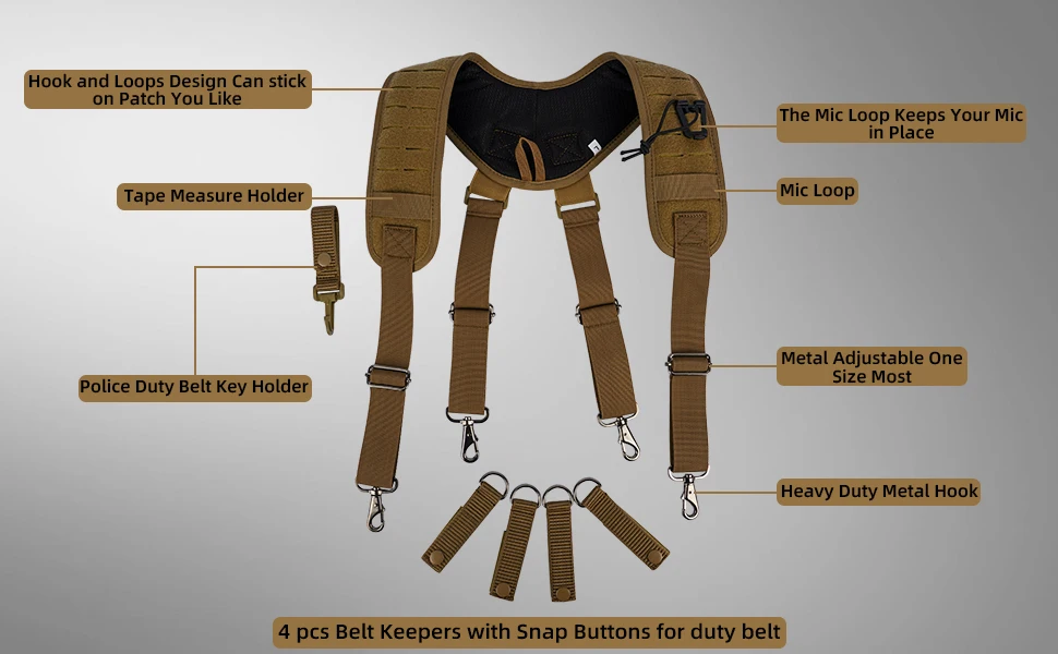Metal Hook Tactical Suspenders for Duty Military Belt Harness Police Suspenders Law Enforcement Belt