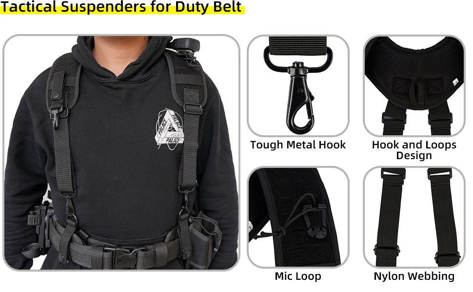Metal Hook Tactical Suspenders for Duty Military Belt Harness Police Suspenders Law Enforcement Belt