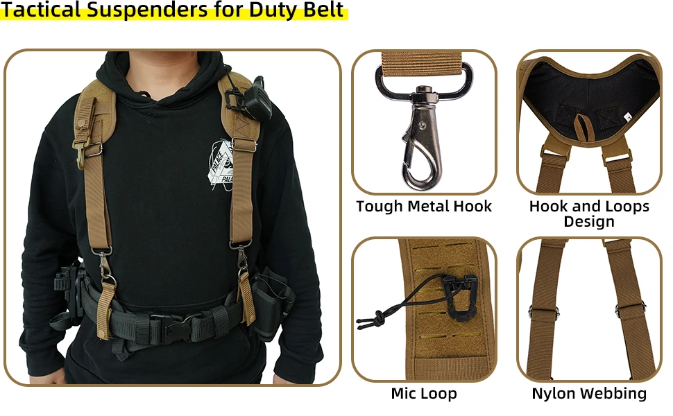 Metal Hook Tactical Suspenders for Duty Military Belt Harness Police Suspenders Law Enforcement Belt