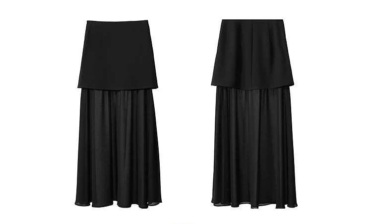 Amii Women's Skirt 2026 Autumn New Elegant Patchwork Chiffon Long Skirt Solid Color Straight Versatile Woman Clothes 12641047