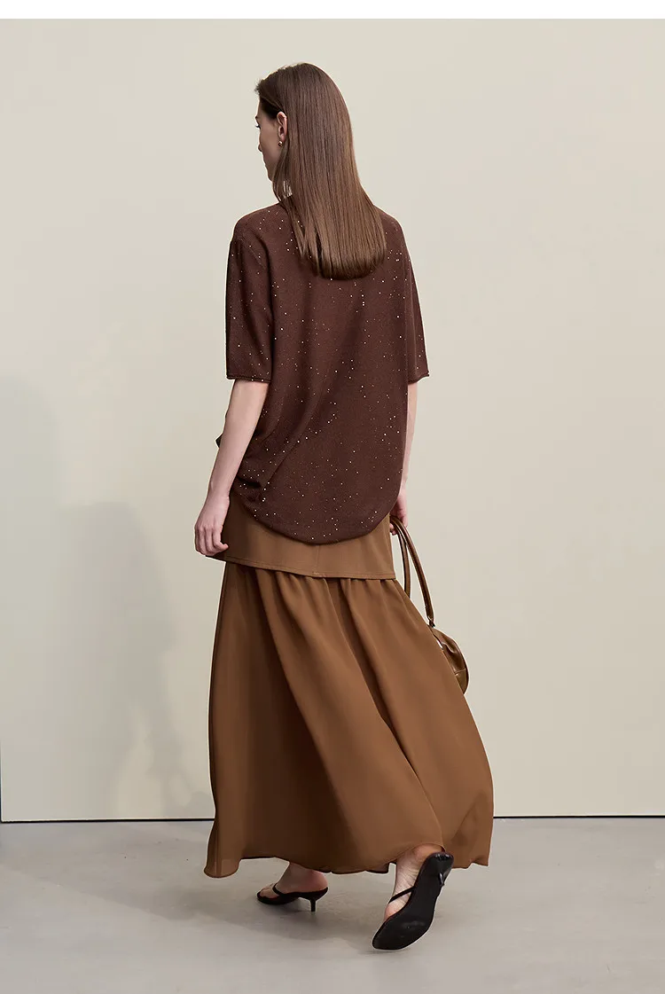 Amii Women's Skirt 2026 Autumn New Elegant Patchwork Chiffon Long Skirt Solid Color Straight Versatile Woman Clothes 12641047