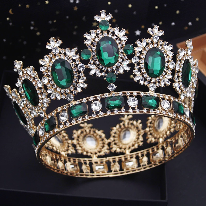 Vintage Royal Queen Wedding Crown Large Diadem Crystal Tiaras Circle Prom Pageant Headdress Bridal Jewelry Head Ornaments