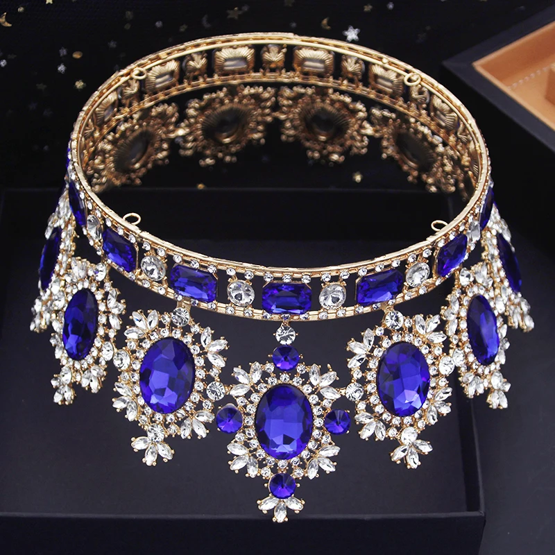 Vintage Royal Queen Wedding Crown Large Diadem Crystal Tiaras Circle Prom Pageant Headdress Bridal Jewelry Head Ornaments