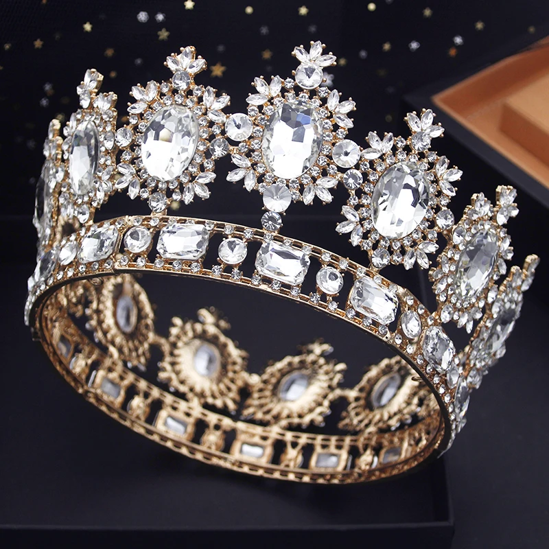 Vintage Royal Queen Wedding Crown Large Diadem Crystal Tiaras Circle Prom Pageant Headdress Bridal Jewelry Head Ornaments