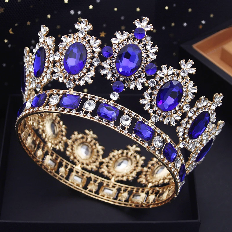 Vintage Royal Queen Wedding Crown Large Diadem Crystal Tiaras Circle Prom Pageant Headdress Bridal Jewelry Head Ornaments