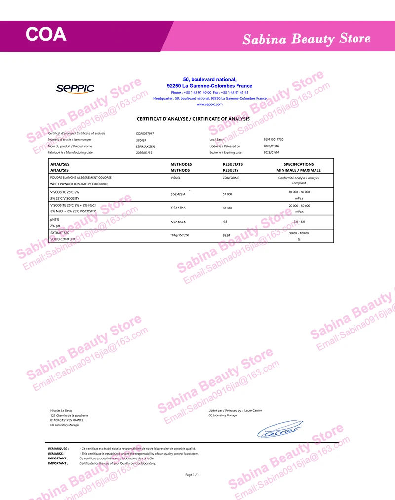 SEPIMAX ZEN Powder Cosmetic Ingredients Polyacrylate Crosspolymer-6 Thickening Agent Skincare SEPPIC Cosmetics Raw Material