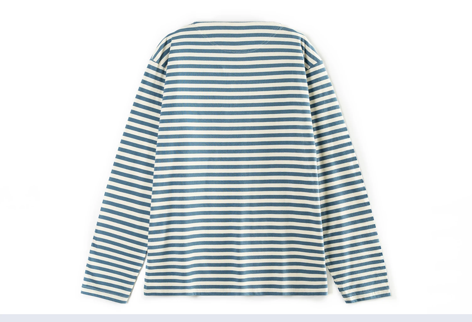Men Loose Fit One Shoulder Sea Soul Long Sleeve T Shirt Blue White Breton Striped 100% Cotton Versatile Casual Tops