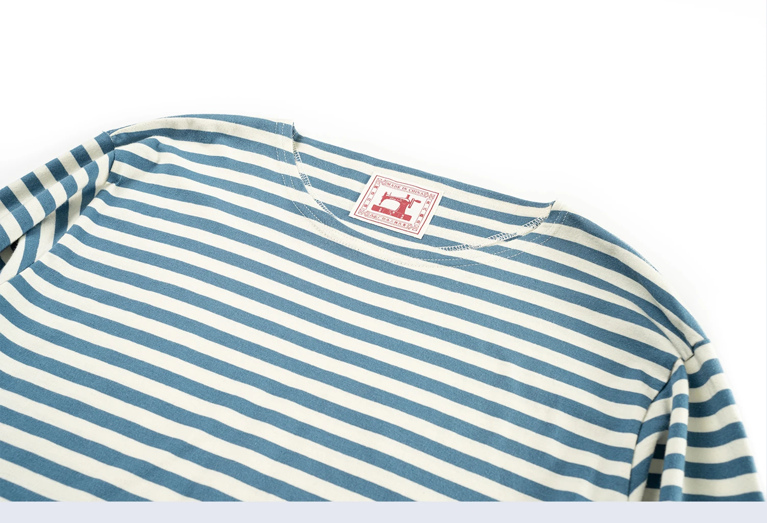 Men Loose Fit One Shoulder Sea Soul Long Sleeve T Shirt Blue White Breton Striped 100% Cotton Versatile Casual Tops