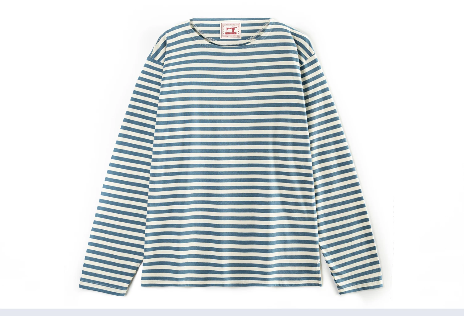 Men Loose Fit One Shoulder Sea Soul Long Sleeve T Shirt Blue White Breton Striped 100% Cotton Versatile Casual Tops