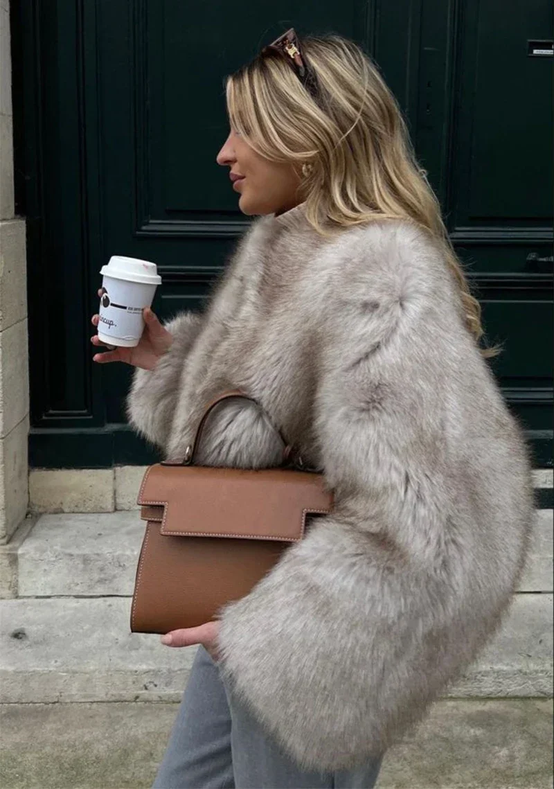 Clearance Fur Coat Women Warm Furry Long Sleeve Loose V-neek Female Outwear Autumn Winter Fashion Street All Match Lady Overcoat