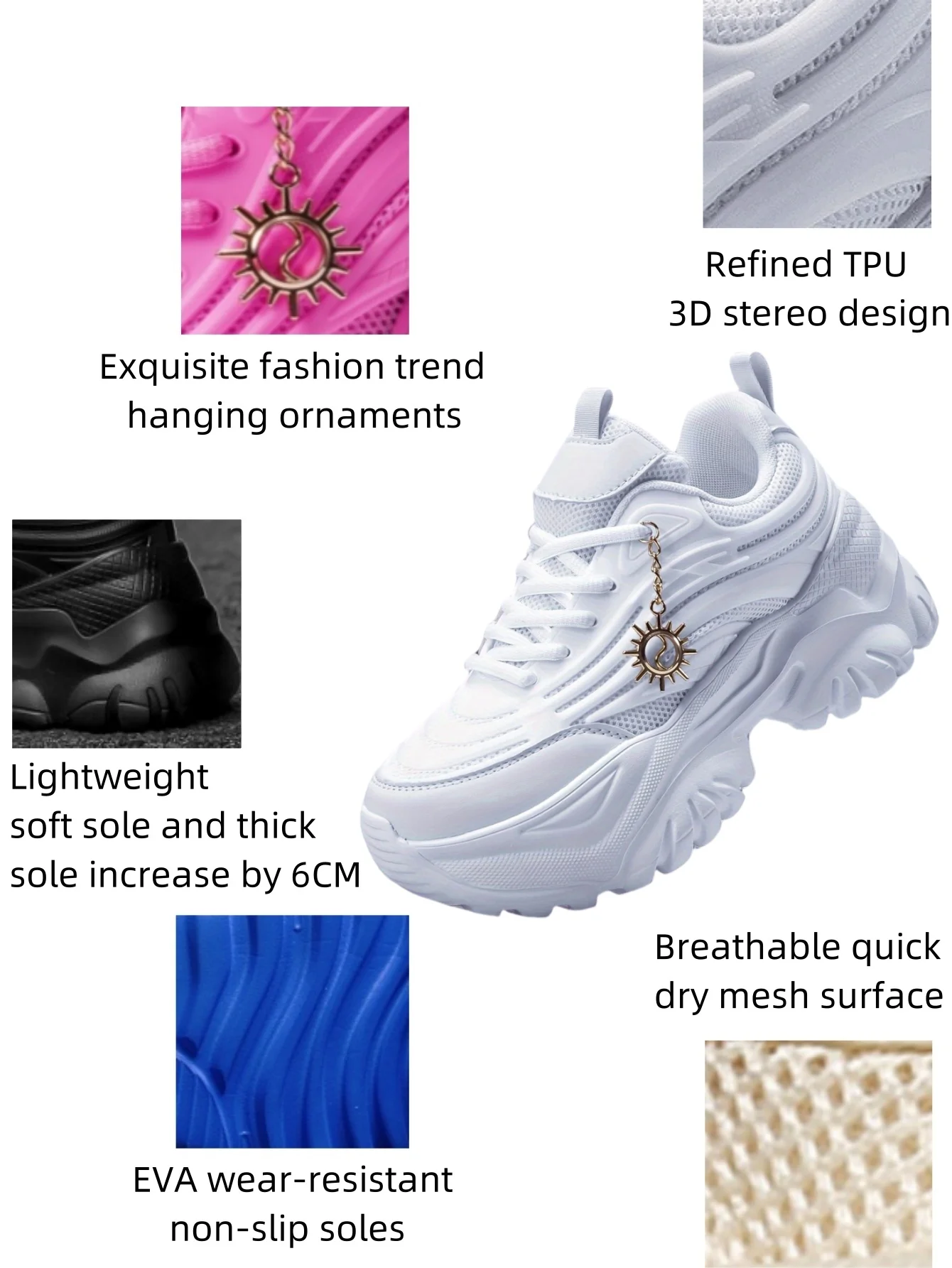 Women's Four Seasons Outdoor Sports Shoes Pure White Summer Chunky Sneakers Soft Sole Cushioned Running Shoes for Women