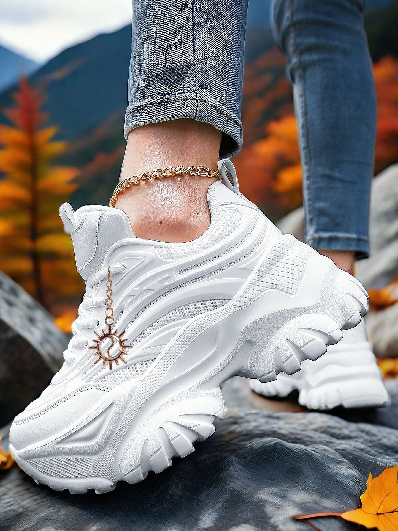 Women's Four Seasons Outdoor Sports Shoes Pure White Summer Chunky Sneakers Soft Sole Cushioned Running Shoes for Women