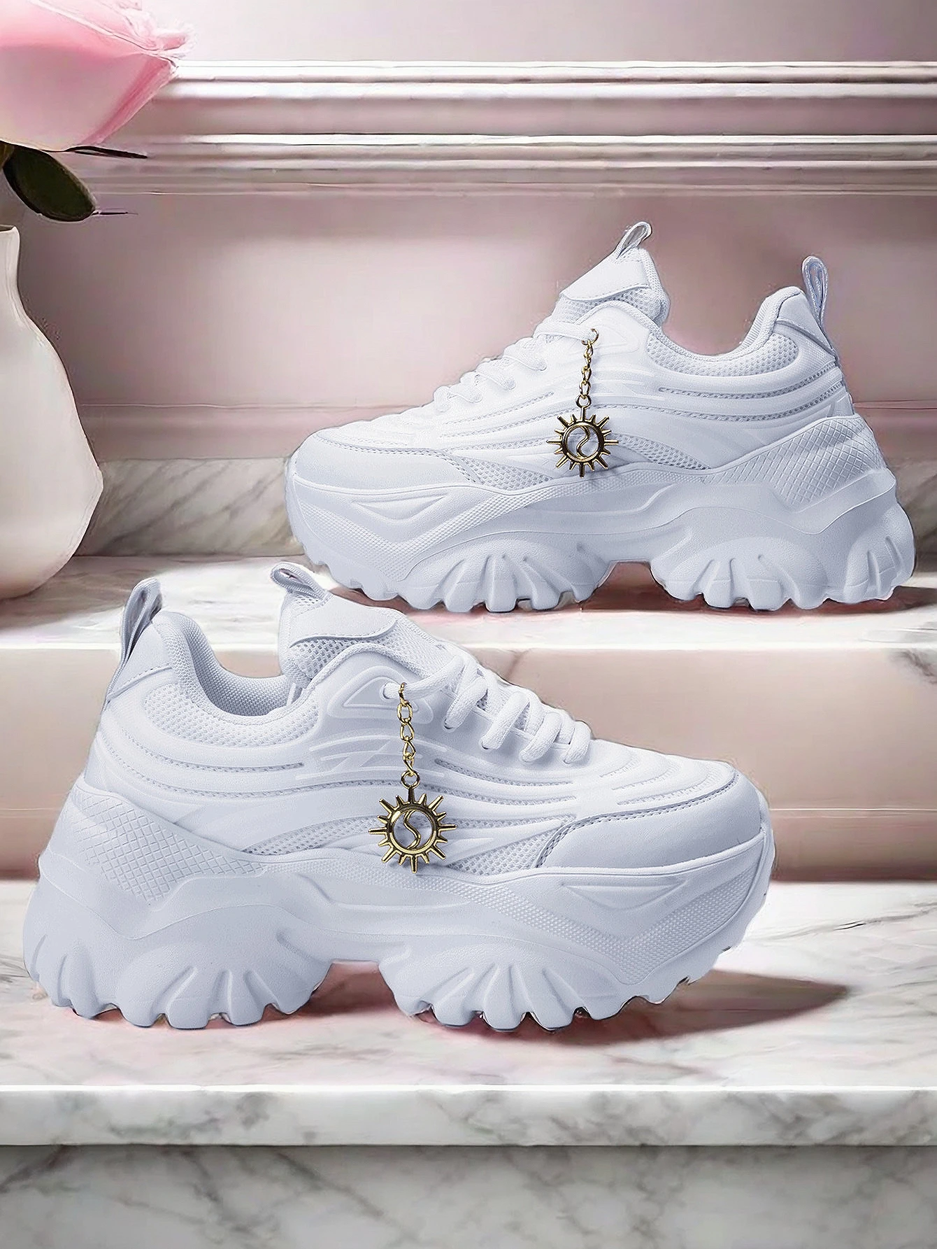 Women's Four Seasons Outdoor Sports Shoes Pure White Summer Chunky Sneakers Soft Sole Cushioned Running Shoes for Women