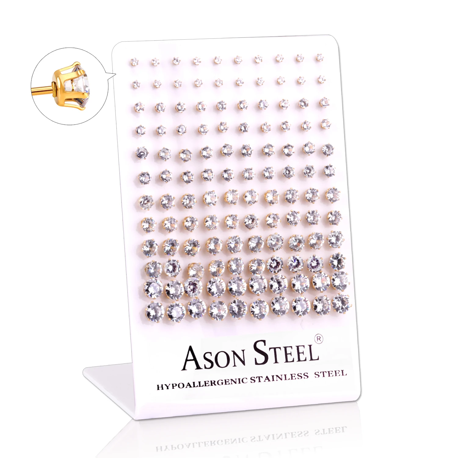 60Pairs/Lot Stainless Steel 3-8MM Clear Round Crystal Zircon Stud Earrings 4/6 Prong Tragus Cartilage Piercing Jewelry Wholesale